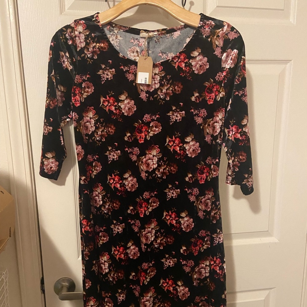 Brand New with Tag Velvet Dress with Florals